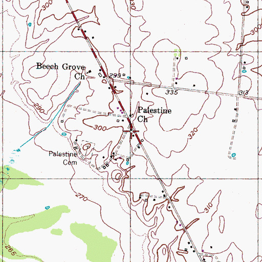 Topographic Map of Bruceville, TN