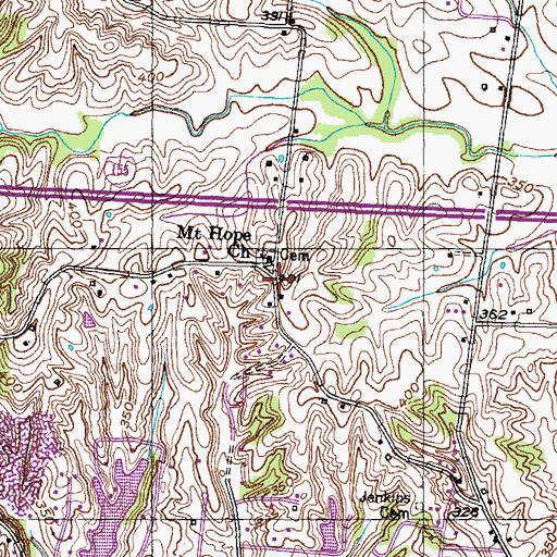 Topographic Map of Mount Hope, TN