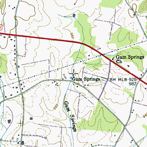 Topographic Map of Gum Spring, TN