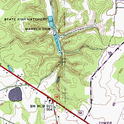 Topographic Map of Vinsons Mill Springs, TN