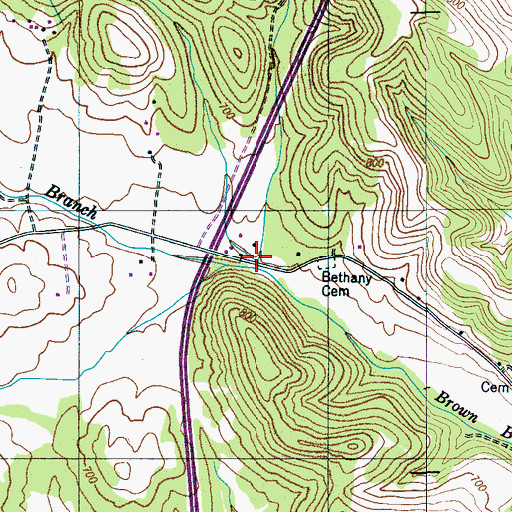 Topographic Map of Brown Branch, TN