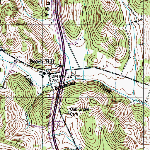 Topographic Map of Little Bradshaw Creek, TN