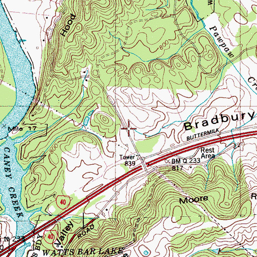 Topographic Map of Buttermilk Shores, TN