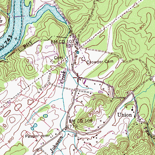 Topographic Map of Century Acres, TN