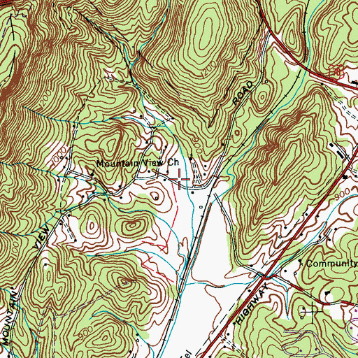 Topographic Map of Hillcrest, TN