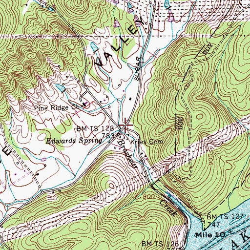 Topographic Map of Kries, TN