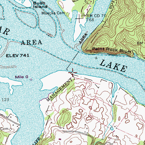 Topographic Map of Paint Rock (historical), TN