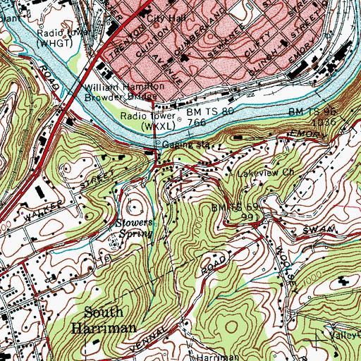 Topographic Map of Pine Hills, TN