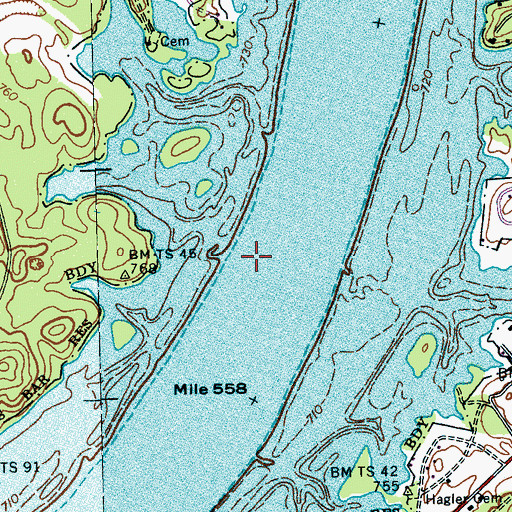 Topographic Map of Shields Bar, TN