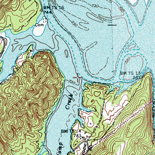 Topographic Map of Stamp Creek Valley, TN