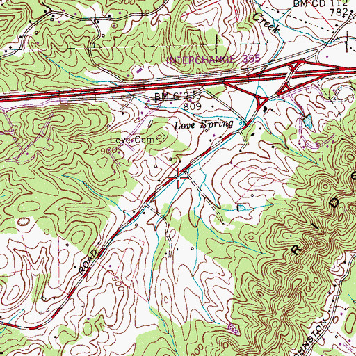 Topographic Map of Twin Oaks, TN