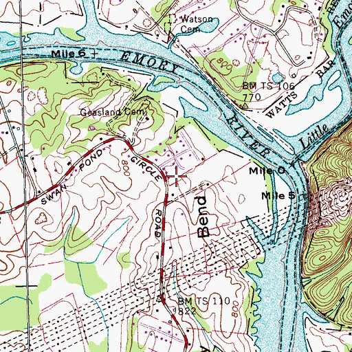 Topographic Map of Walker Subdivision, TN