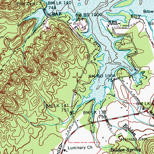 Topographic Map of Woodland Cove, TN