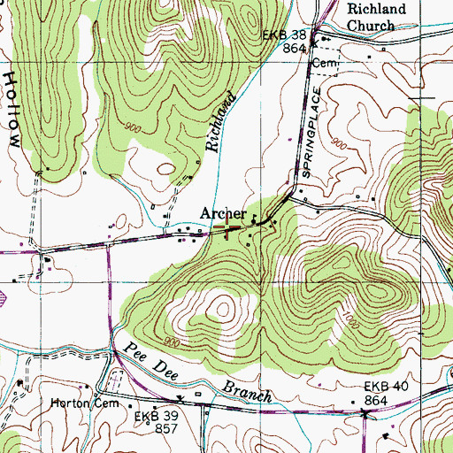 Topographic Map of Archer, TN