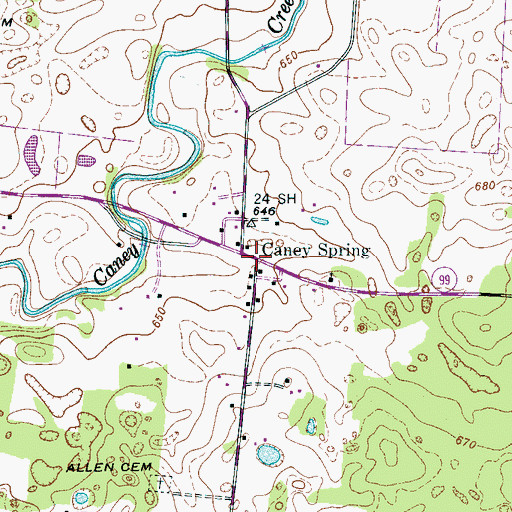 Topographic Map of Caney Spring, TN