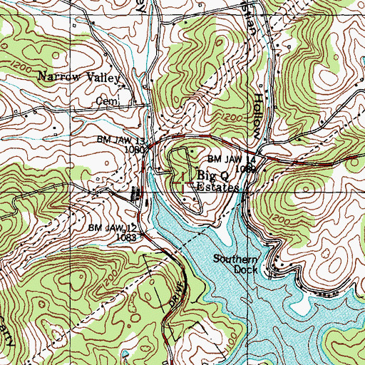 Topographic Map of Big Q Estates, TN