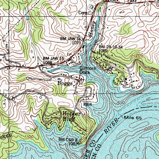 Topographic Map of Boggs, TN