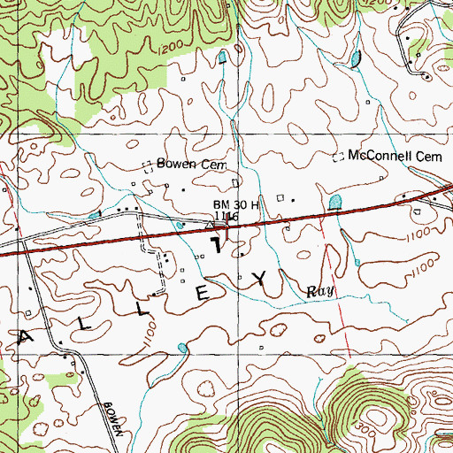 Topographic Map of Bowen, TN