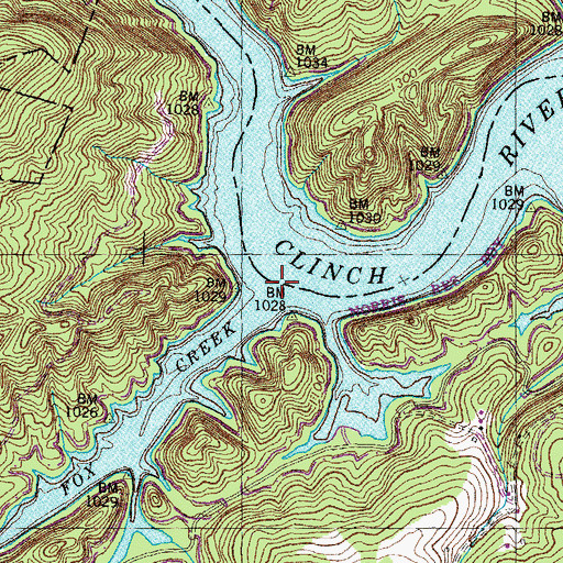 Topographic Map of Black Fox Ford (historical), TN