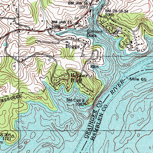Topographic Map of Hopper Bluff, TN