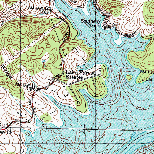 Topographic Map of Lake Forest Estates, TN