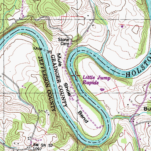 Topographic Map of Little Jump Rapids, TN
