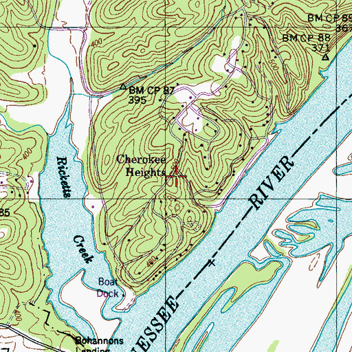 Topographic Map of Cherokee Heights, TN