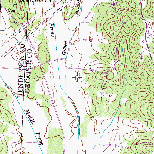 Topographic Map of Middle Prong Doe Creek, TN