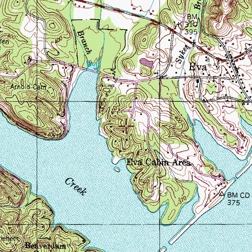 Topographic Map of Eva Subdivision, TN