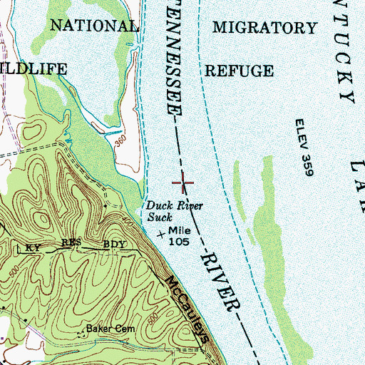Topographic Map of Suck Bar, TN