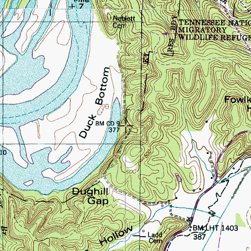 Topographic Map of Dughill (historical), TN