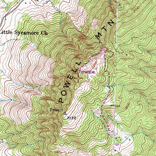 Topographic Map of Butt of Powell, TN