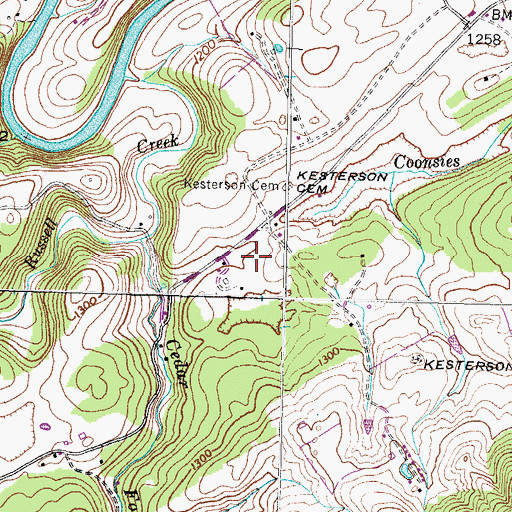 Topographic Map of Cedar Fork Valley, TN