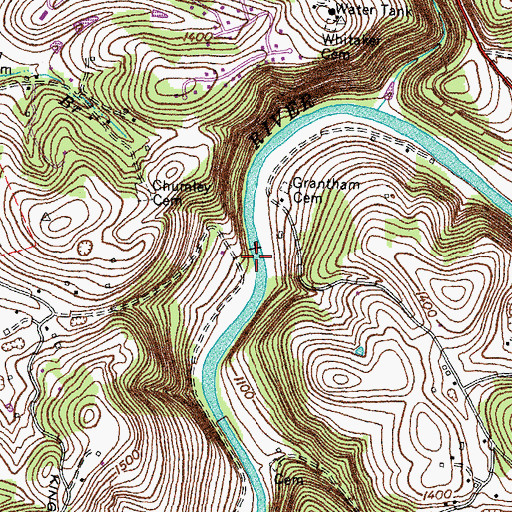 Topographic Map of Grantham Ford, TN