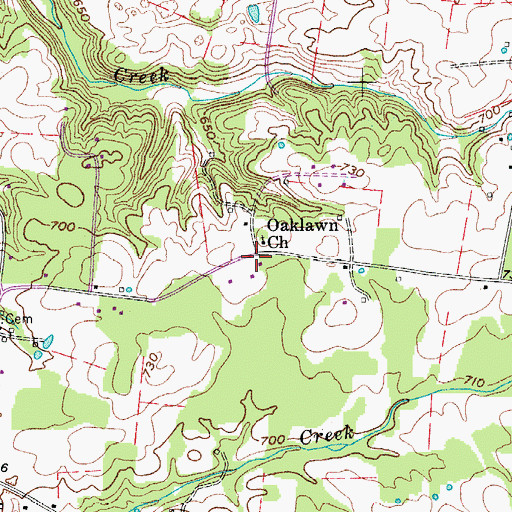 Topographic Map of Oaklawn, TN