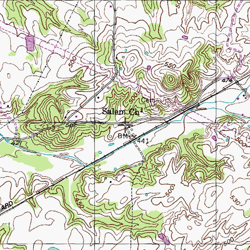 Topographic Map of Salem, TN