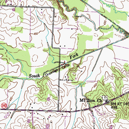 Topographic Map of South Fork Blood River Drainage Ditch, TN