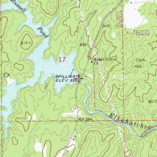 Topographic Map of Russell Mills Dam, AL