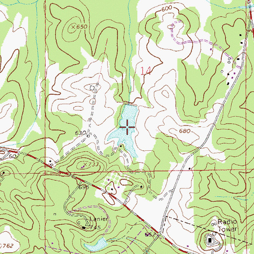Topographic Map of Lanier Lake, AL