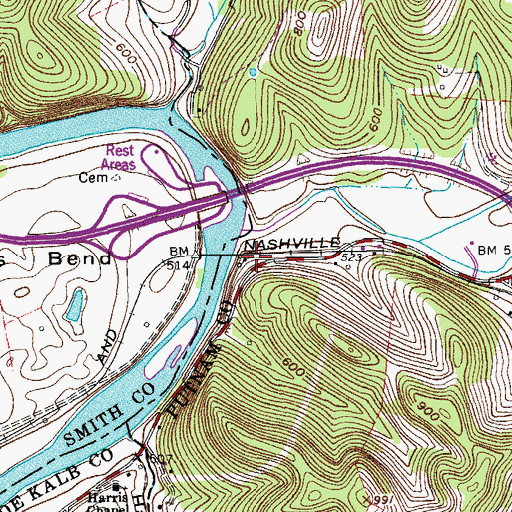 Topographic Map of Caney Fork, TN