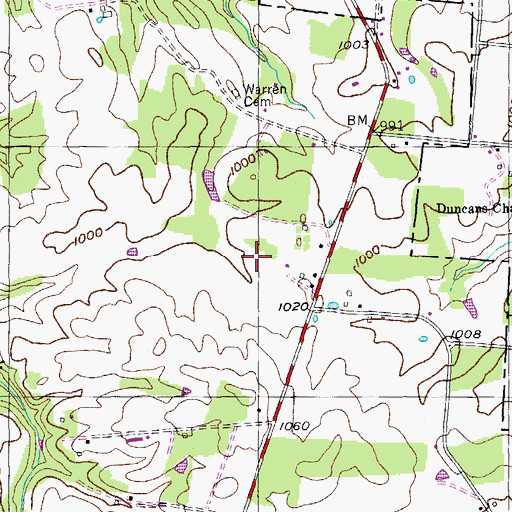 Topographic Map of Green Valley, TN