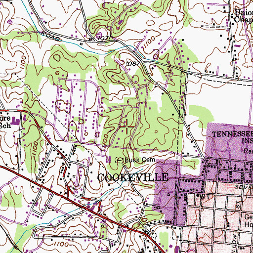 Topographic Map of Mount Vernon, TN