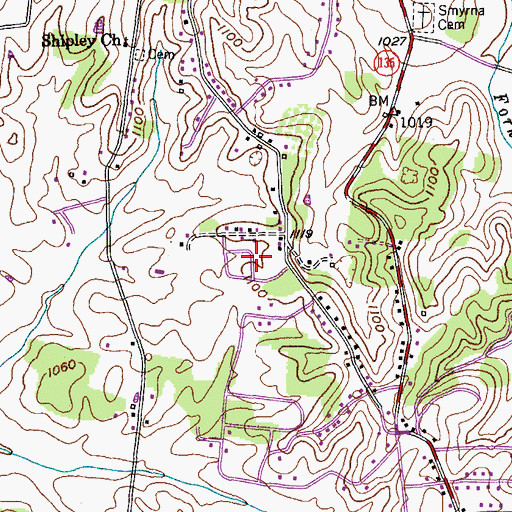 Topographic Map of Oakland, TN