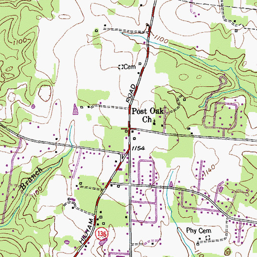 Topographic Map of Post Oak, TN