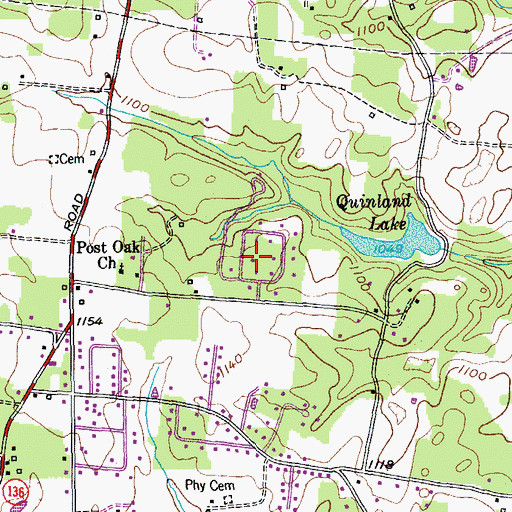 Topographic Map of Post Oak Estates, TN
