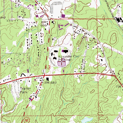 Topographic Map of Junior College Lake, AL