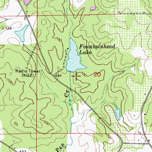 Topographic Map of Lake Fountain Head Dam, AL