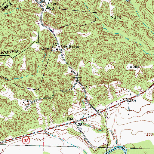 Topographic Map of Oak Grove, TN