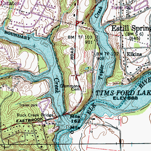 Topographic Map of Taylor Creek West Subdivision, TN