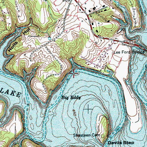 Topographic Map of Shasteen Bend, TN